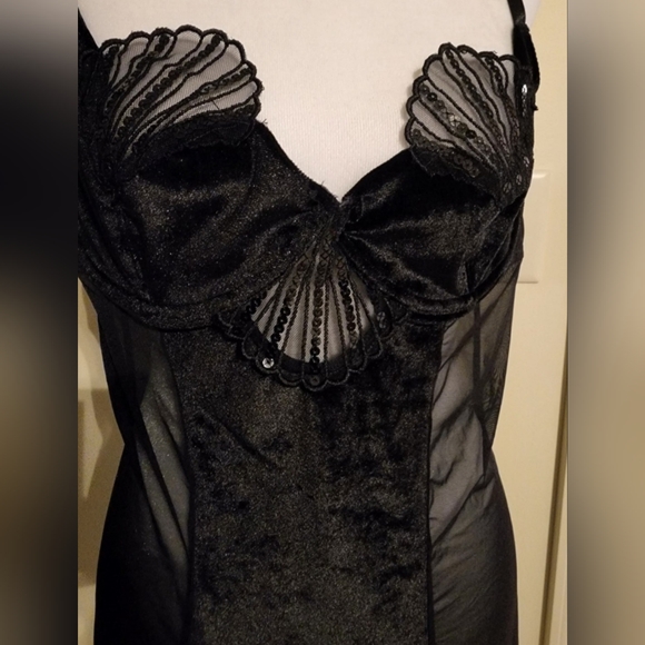 Dreamgirl Black Lace/Sheer Mesh/Velvet Chemise/Babydoll/Bustier/LingerieSize XL - Picture 3 of 9